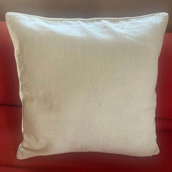 OKA Drisana Linen Pillow Cover 20"x20" Square In Spruce Green Turkish Motif - Picture 2 of 4